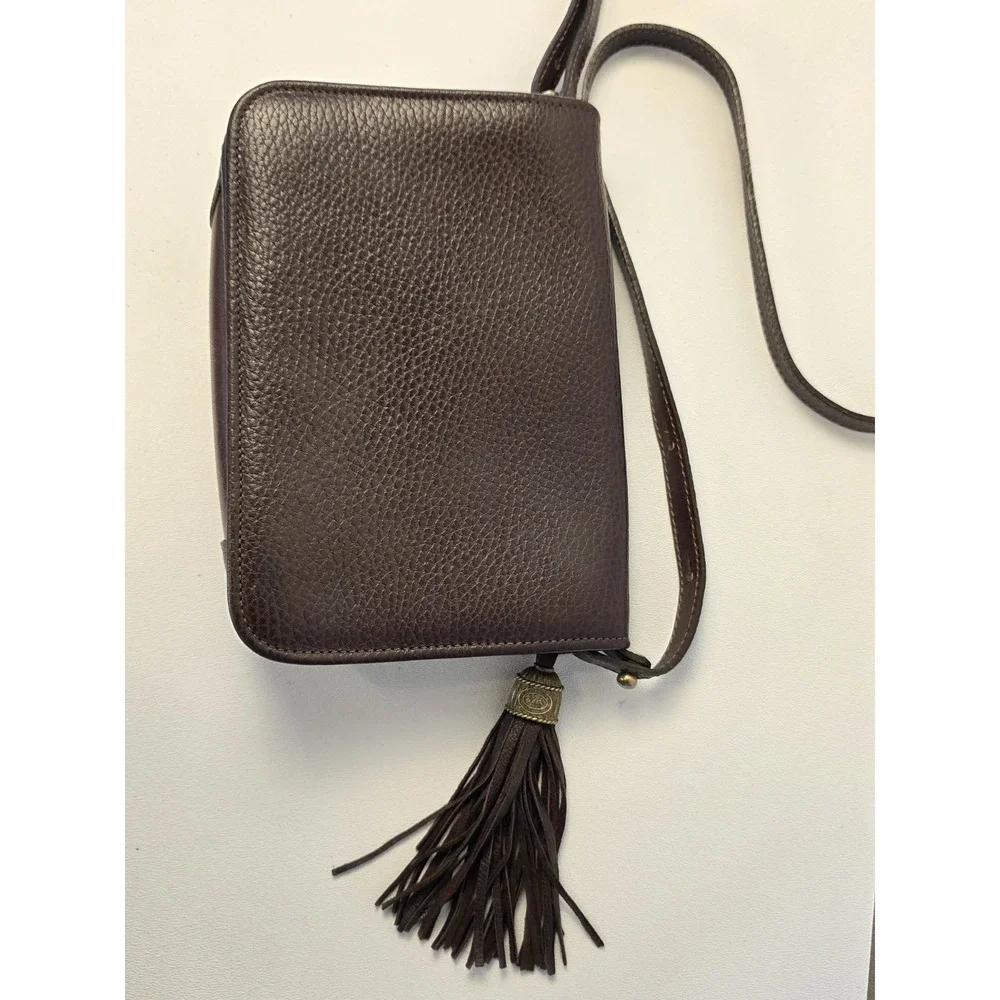 Vintage Brahmin Tassel Bag Charm Leather Brown Brass Shoulder Bag Made In‎ Usa